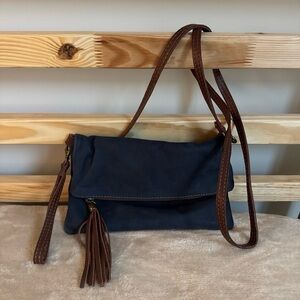 100% Toscana Genuine Leather Women's Crossbody Made In Italy Navy Blue